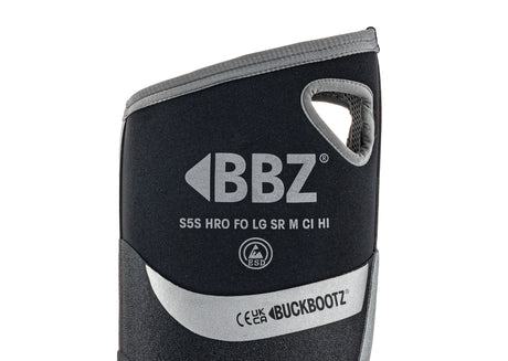 Buckbootz BBZ9000BK Black Safety Wellington S5S Metatarsal