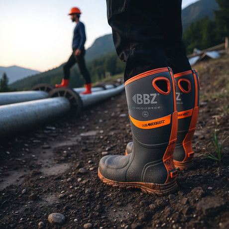 Buckbootz BBZ9000GYOR Hi-Vis Safety Wellington S5S Metatarsal