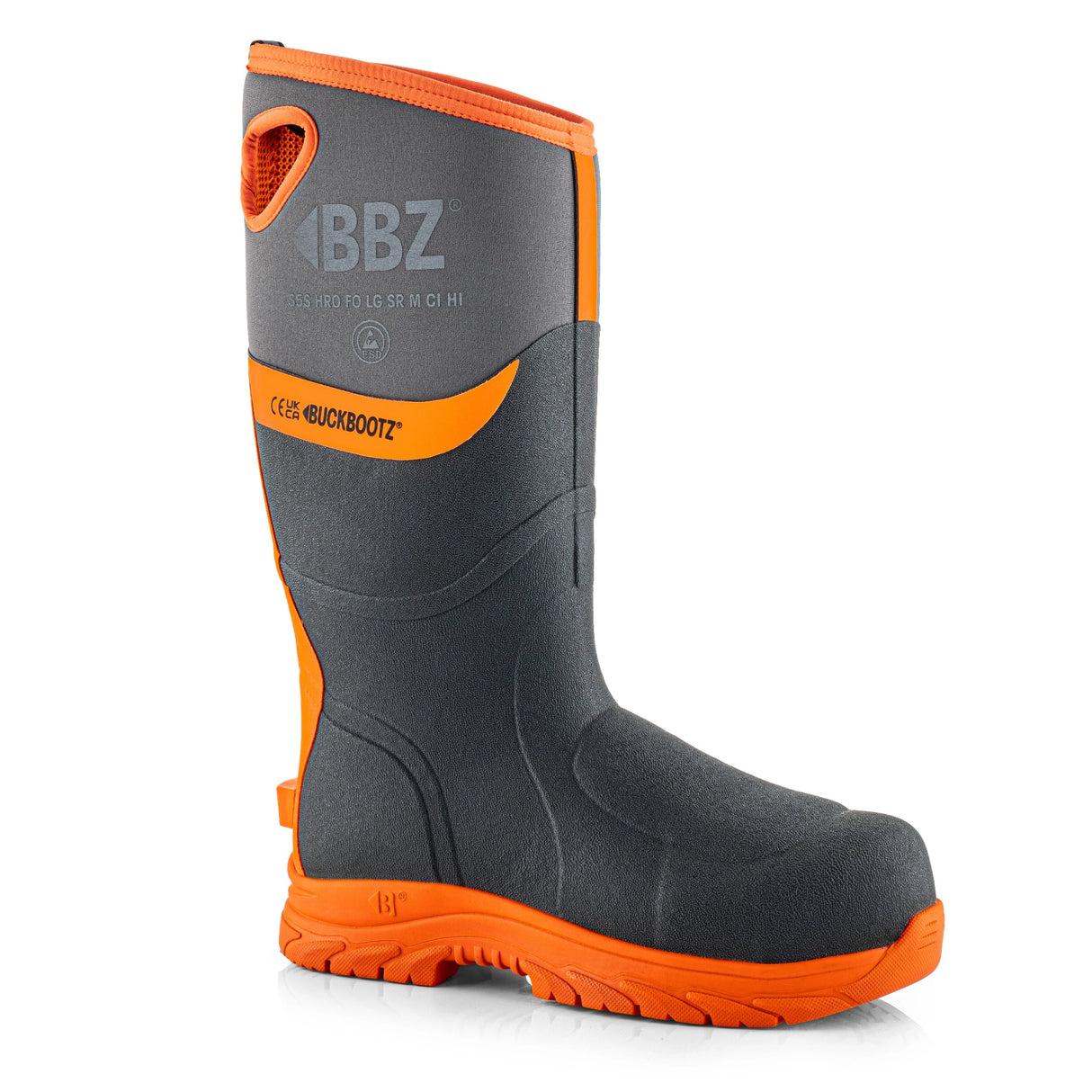 Buckbootz BBZ9000GYOR Hi-Vis Safety Wellington S5S Metatarsal