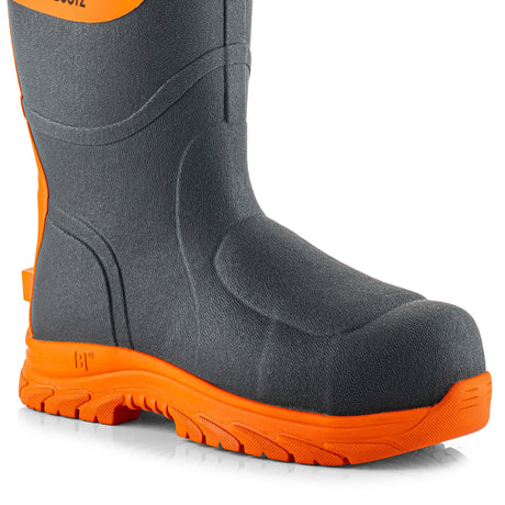 Buckbootz BBZ9000GYOR Hi-Vis Safety Wellington S5S Metatarsal