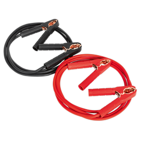 Image of Sealey's Booster Cables 25mm² x 3.5m 350A - BC2535 coiled neatly, with clamps on each end used for starting a vehicle with a dead battery. The PVC cable and copper-coated aluminum ensure maximum power transfer.