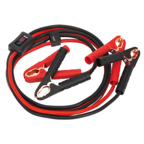 Sealey's BC25635SR Booster Cables feature 25mm² x 3.5m 600A PVC sheathed black and red jumper cables with clamps for jump-starting vehicles, and include electronics protection against surges.
