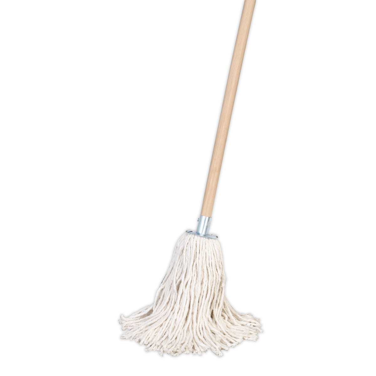 A mop from Sealey with a highly absorbent wooden handle and 225g of pure yarn cotton strands, known as the Pure Yarn Cotton Mop 225g - BM02.