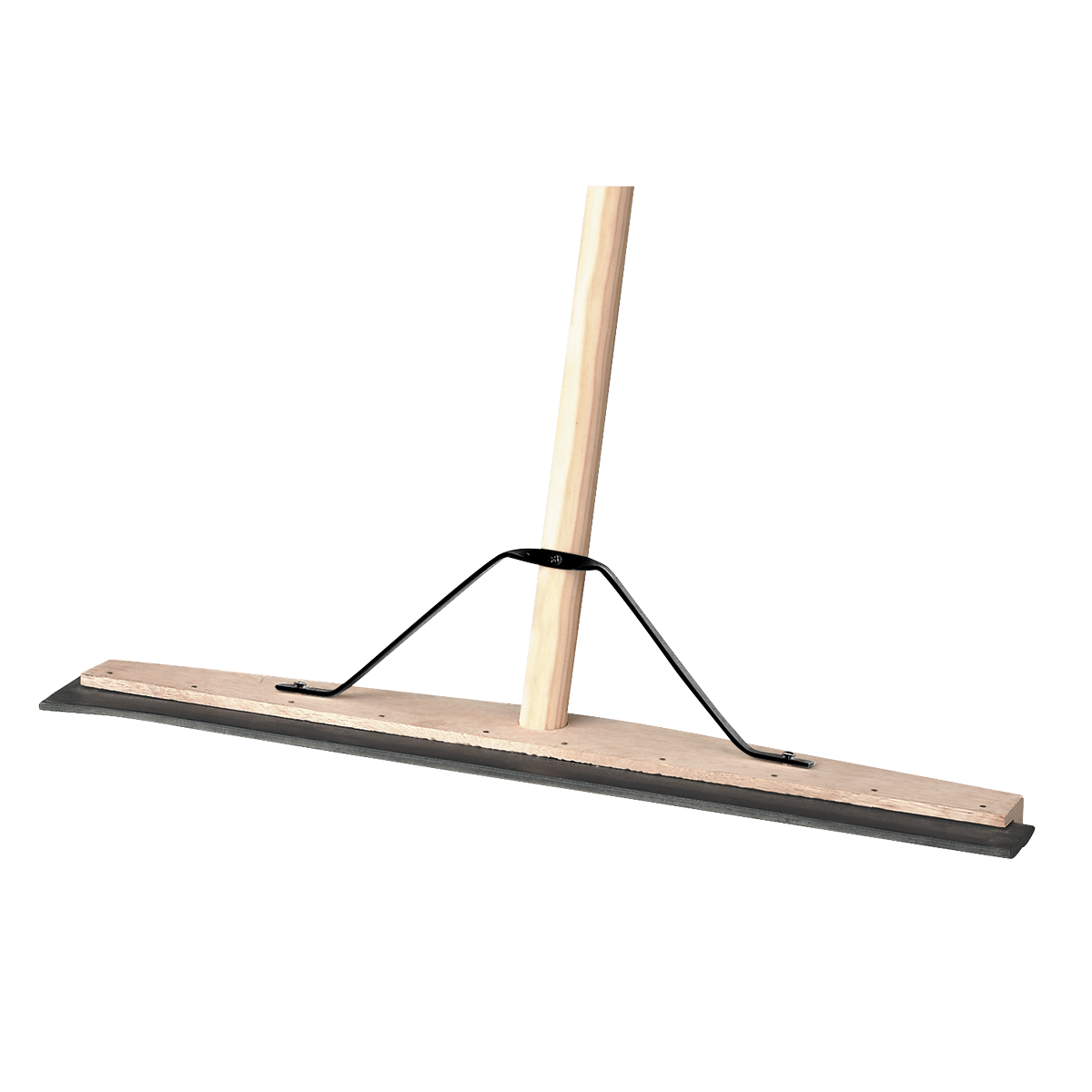 Image of the Sealey Rubber Floor Squeegee BM24RS with a wooden handle and a 24-inch wide head. The head is supported by metal strengthening support, providing extra durability.