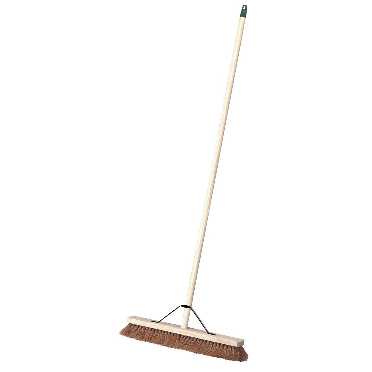 Introducing the Sealey Broom 24" (600mm) Soft Bristle - BM24S, a sturdy wooden push broom with brown bristles and an extended handle, ideal for outdoor use.