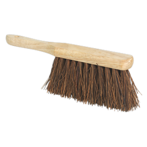 The Sealey Hand Brush 11" (280mm) Hard Bristle - BM25H features an ergonomic wooden handle and stiff bristles, ideal for sweeping.