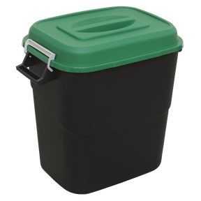 Sealey Refuse/Storage Bin 75L - Green (BM75G) featuring a black polypropylene body, a green lid, and a black handle.