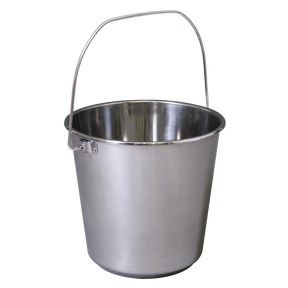 Displayed against a white background is the Mop Bucket 12L - Stainless Steel - BM8L by Sealey, featuring a shiny stainless steel finish and a handle, with a capacity of 12 liters.