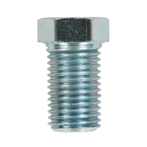 The Sealey Brake Pipe Nut 3/8"UNF x 24tpi Long Male, available in a pack of 25 (BN3824LM), is a metal hex bolt with a threaded shaft and hexagonal head, commonly used as a brake pipe fitting for a 3/16" pipe.