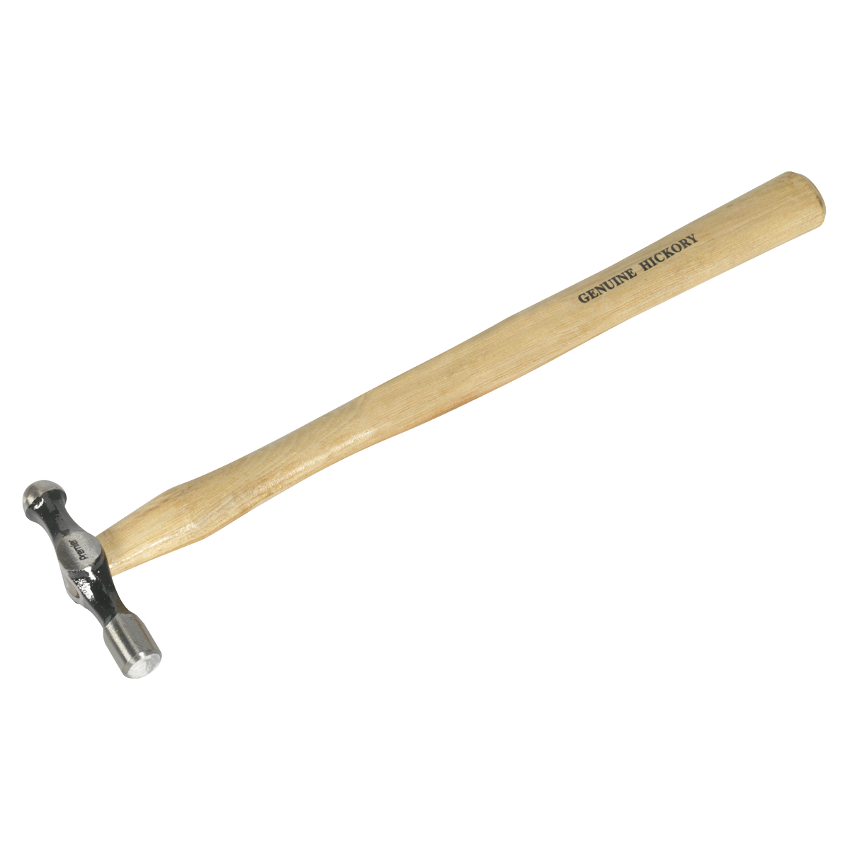 A Sealey Ball Pein Pin Hammer 4oz - BPH04 featuring a carbon steel head and a wooden handle labeled "GENUINE HICKORY.