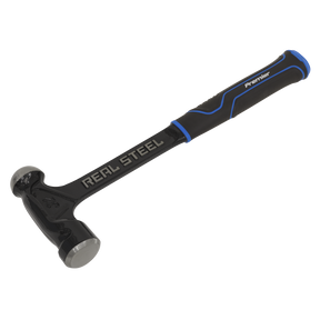 A Ball Pein Hammer 32oz One-Piece (Model BPHX32) by Sealey in black and blue, featuring a dual-faced head, shock reducing grip, and cushioned handle, labeled "Premier Hand Tools.