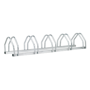 The Sealey Bicycle Rack 5 Bicycle - BS16 is a durable, heavy-duty bike rack made of galvanized steel, perfect for securely parking up to 5 bikes.