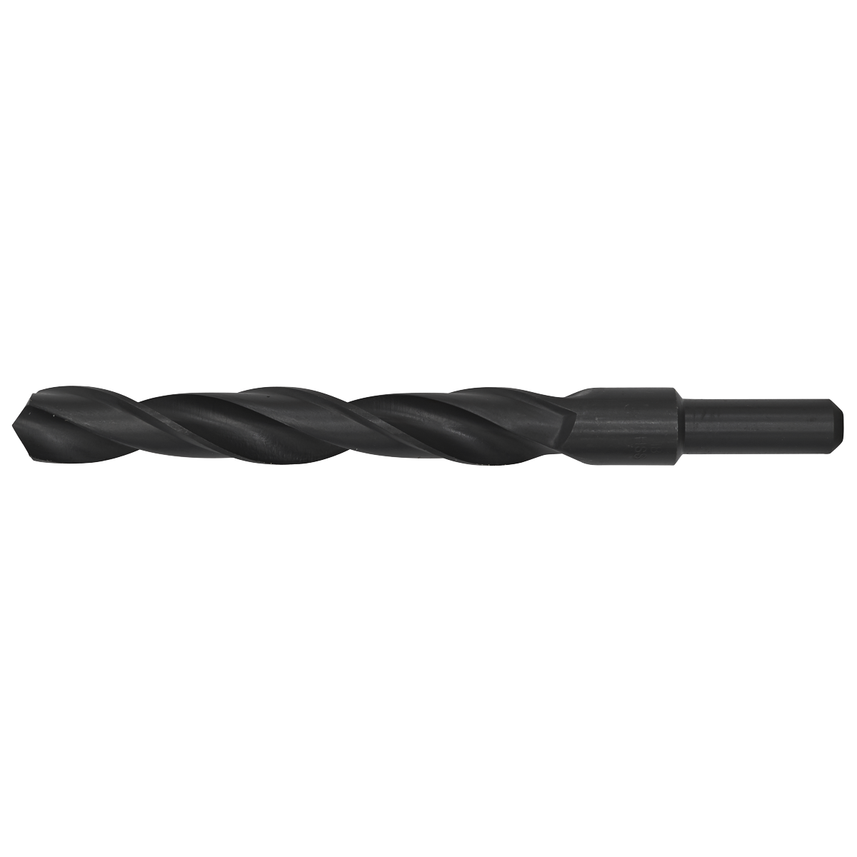 Introducing the Sealey Blacksmith Bit - Ø18 x 190mm - BSB18.0, a black metal HSS roll forged drill bit featuring a hex shank, black oxide finish, and spiral grooves designed for precise drilling purposes.