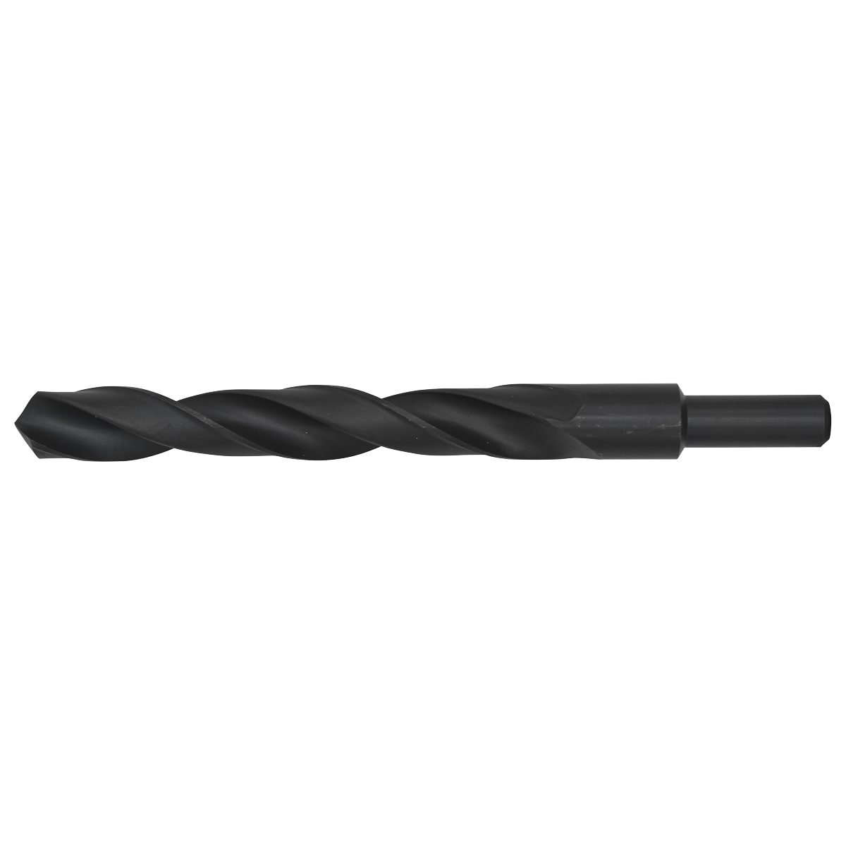 Close-up image of Sealey's Blacksmith Bit - Ø18.5 x 200mm - BSB18.5, featuring a straight cylindrical shank and black oxide finish, designed for drilling holes in various materials.