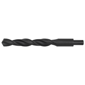 The Sealey Blacksmith Bit - Ø20 x 205mm - BSB20.0 is a high-speed steel (HSS) roll-forged drill bit with a twist design and cylindrical shank, all finished in a sleek black oxide against a white background.