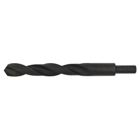 A Sealey Blacksmith Bit - Ø21.5 x 220mm (BSB21.5) with a cylindrical shaft and spiral flutes, isolated on a white background. The bit features a durable black oxide finish and is crafted as an HSS roll forged drill bit for enhanced performance.