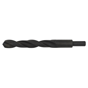 A Sealey Blacksmith Bit - Ø21.5 x 220mm (BSB21.5) with a cylindrical shaft and spiral flutes, isolated on a white background. The bit features a durable black oxide finish and is crafted as an HSS roll forged drill bit for enhanced performance.