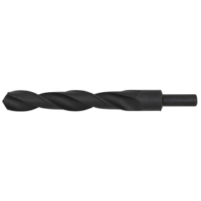 Close-up view of the Sealey Blacksmith Bit - Ø22.5 x 220mm - BSB22.5, featuring a cylindrical shank and helical flutes with a durable black oxide finish, designed for cutting holes in various materials.