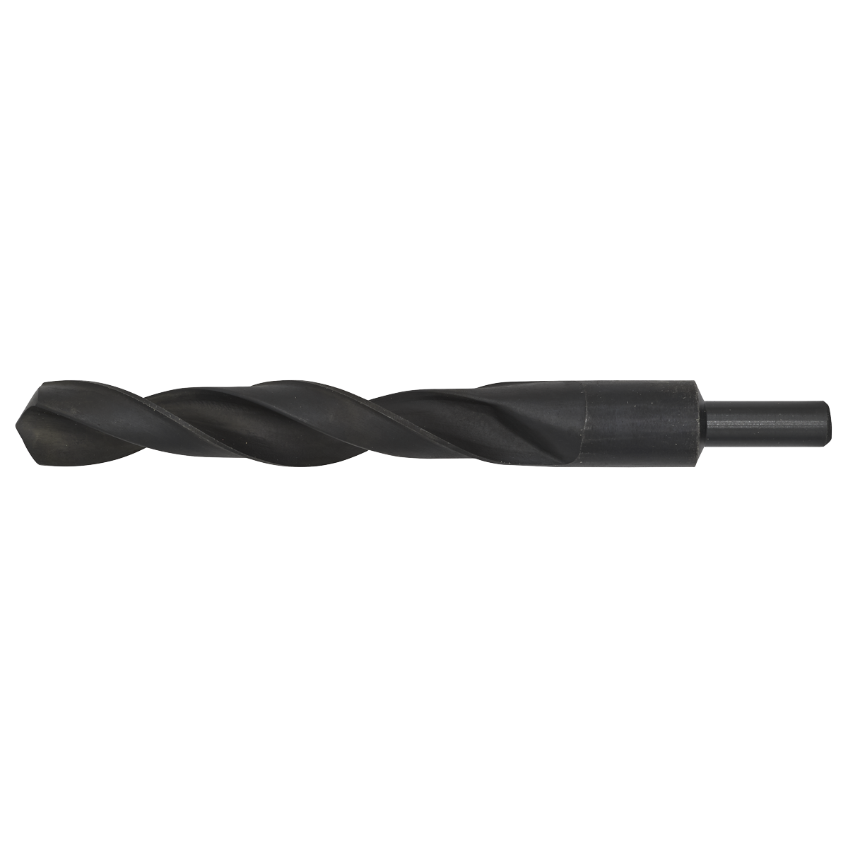 A Sealey Blacksmith Bit - Ø25 x 240mm (BSB25.0) with a black oxide finish, spiraled design, and cylindrical shank.