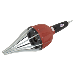 Close-up of the Sealey CVJ Boot Tool - Air - BSL103 featuring multiple curved metal prongs and a black handle on a white background. This efficient device expertly installs CVJ boots, saving significant labour time.