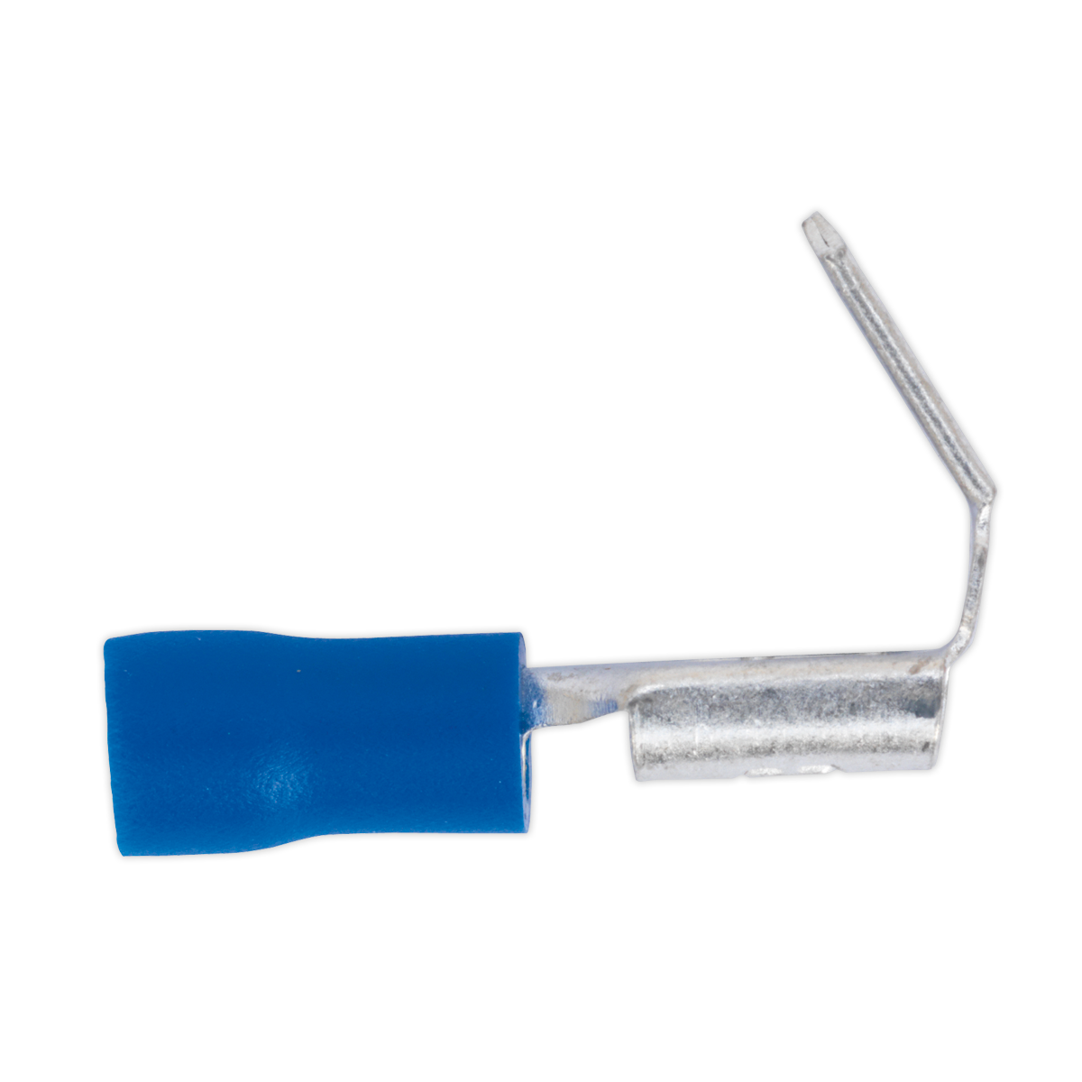 The Sealey Piggy-Back Terminal 6.3mm Blue Pack of 100 - BT17 is a colour-coded blue, insulated female quick-disconnect terminal with a 6.3mm piggy-back metal connector extending from the end, designed for 16-14 AWG wires.