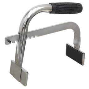 The Sealey Battery Carrier - BT91/9 is a metal lifting tool featuring an adjustable black comfort grip handle with two flat, rubberized ends designed to grip and lift objects.