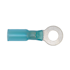 Sealey's BTSR2584 Heat Shrink Ring Terminal Ø8.4mm Blue, Pack of 25, designed for 16-14 AWG wires.