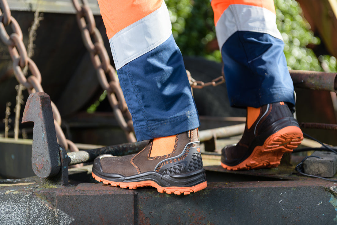 Buckler Waterproof Safety Boots – Hi-Viz Orange/Brown Steel Toe Work Boots | BVIZ3OR/BR
