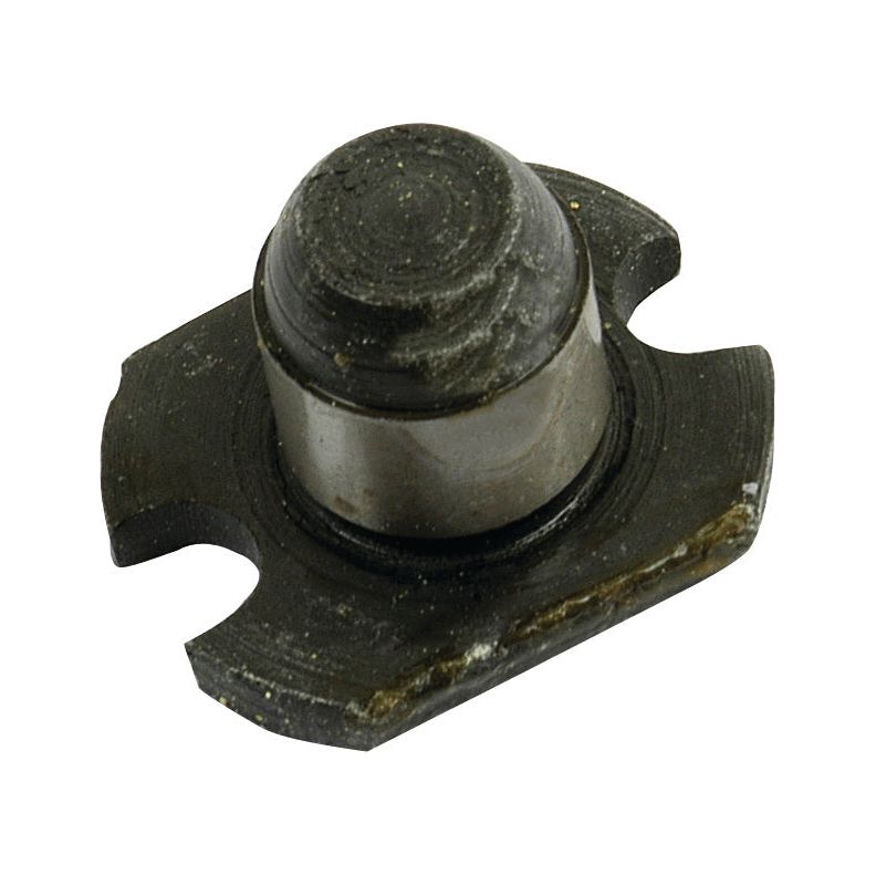 A Ball Peg (Sparex Part No.S.41566) from Sparex, featuring a metal pin with a rounded head and flat base, along with two cut-out sections on either side. Resembling a spare part for a Massey Ferguson tractor, its surface appears worn and slightly dirty.