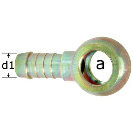 Image of the Sparex NLA Banjo Fitting A⌀ 8mm DN02 - 3.00mm - S.31271 featuring a metal hydraulic hose fitting with a barbed end (d1) and a circular eye (a) for attachment.