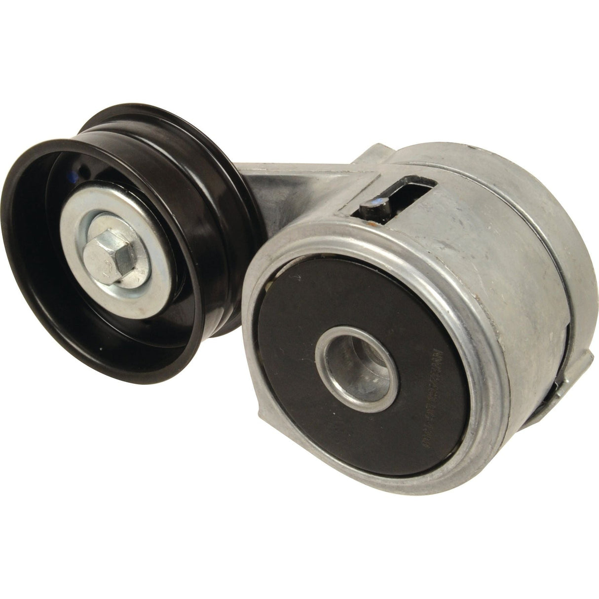 A Sparex Belt Tensioner (Part No. S.67043) with two pulleys—one black and one silver—mounted on a silver bracket, compatible with Ford / New Holland models.