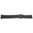 A Sparex Part No. S.59005 black leather bonnet strap with a silver buckle is laid out flat against a white background.