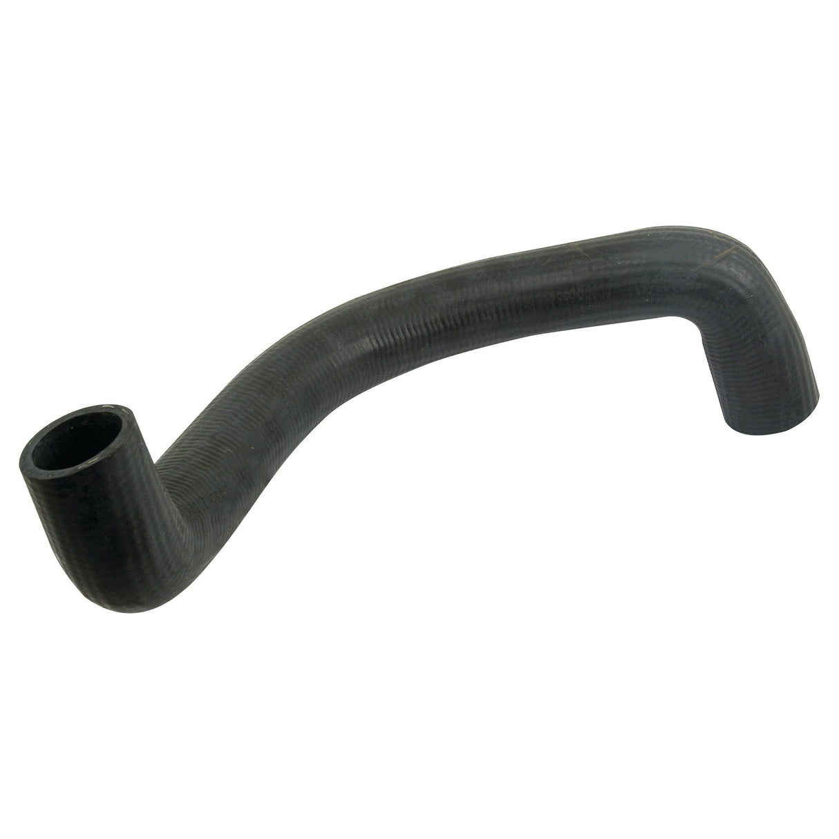 A black, curved rubber hose with one end having an inner diameter of 32mm and the other end having an inner diameter of 36mm, designed for automotive or industrial applications. Compatible with Hose clip fittings and suitable for Ford / New Holland machinery. Product Name: Bottom Hose | Sparex Part No.S.65010 by Sparex.