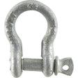 A close-up view of the Sparex Bow Shackle, Rated at 0.5T (1100lbs) with a screw pin, made from drop forged, galvanized steel and commonly used in lifting and rigging applications.