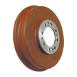 A rusted metal Brake Drum (Sparex Part No. S.40827) with multiple holes around the central opening, typically used in automotive braking systems, compatible with Massey Ferguson tractors.