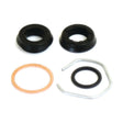 The Brake Master Cylinder Repair Kit by Sparex, Part No.S.38080, includes various small mechanical parts, such as two black rubber gaskets, a copper washer, a small black O-ring, and a bent metal clip suitable for Deutz-Fahr DX models.