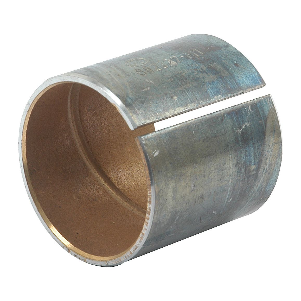 The Sparex Spindle Bush (Part No. S.41484) is a cylindrical metal bush featuring an open slit along its side, making it ideal for use with Massey Ferguson machinery, as listed in the Sparex catalog.