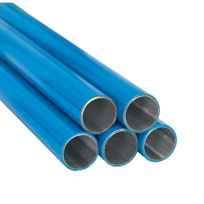 Five Sealey Aluminium Air Pipes, each measuring Ø22mm x 3m (John Guest Speedfit® - AL-RM220-3M-20B), stacked together with their hollow ends facing forward.