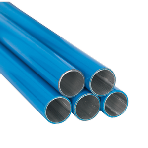 Five Sealey Aluminium Air Pipes, each measuring Ø22mm x 3m (John Guest Speedfit® - AL-RM220-3M-20B), stacked together with their hollow ends facing forward.