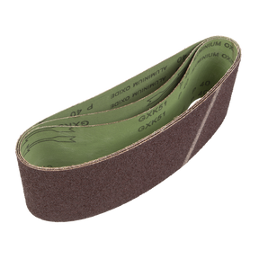 A coiled Sanding Belt 100 x 610mm 40 Grit from Sealey, displaying its abrasive surface for quick stock removal and a GXK51 aluminum oxide label, comes in a pack of three.