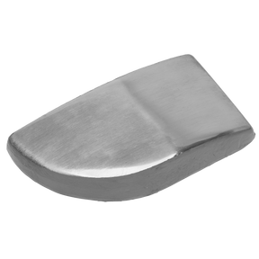 The Sealey Steel Toe Dolly - CB58.01 is a silver metal wedge, expertly crafted from drop-forged steel, featuring a slightly curved top and flat bottom.