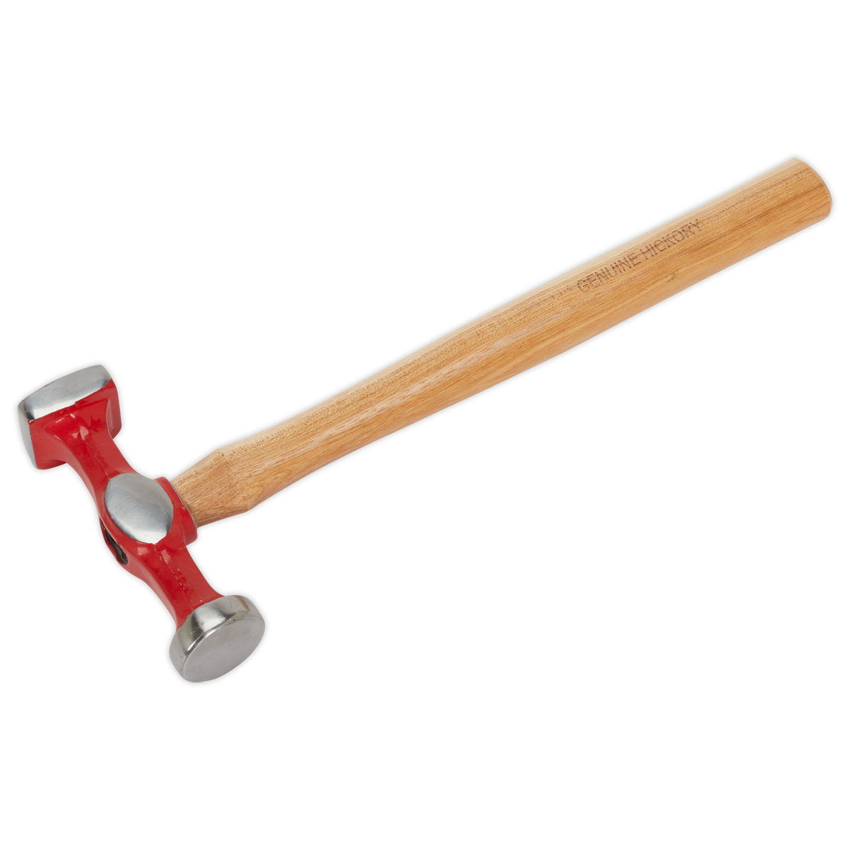 The Sealey Standard Bumping Hammer - CB58.06 is a professional-grade tool featuring a hickory handle and a head with red paint, designed with a flat face on one end and a rounded peen on the other.