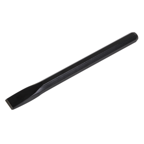 The Sealey Cold Chisel 25 x 300mm - CC36, featuring a black finish, flat beveled edge, and a hexagonal handle crafted from drop-forged steel for superior corrosion resistance, is ideal for cutting or shaping metal.