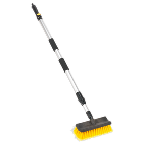 The Sealey Large Angled Flo-Thru Brush with 1.7m Telescopic Handle - CC50 features super-soft synthetic bristles with a yellow head and a tough, lightweight structural plastic handle.