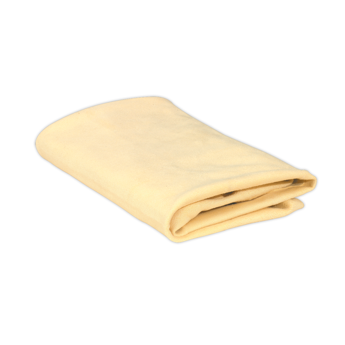 Introducing the Sealey Genuine Chamois 3.5ft² - CC73, a meticulously crafted beige towel that guarantees a lint and scratch-free experience.