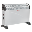 The Sealey Convector Heater 2000W/230V 3 Heat Settings Thermostat - CD2005 is a slimline white convection heater with black accents, control knobs, and a vented top panel. The text "DO NOT COVER" is prominently displayed in red on the upper front side. It also features adjustable heat settings for personalized comfort.