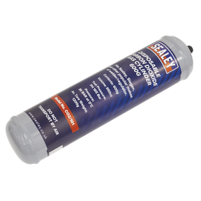 Image of a Sealey Gas Cylinder Disposable Carbon Dioxide 600g - CO2/101, specifications listed, featuring a blue label with white and orange text. Ideal for mobile welders due to its convenient fill capacity.