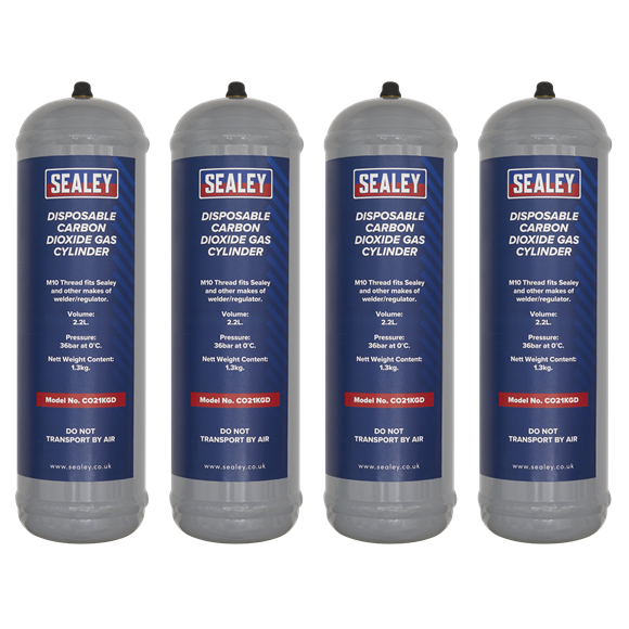 Sealey | Disposable Carbon Dioxide Gas Cylinder 1.3kg - Pack of 4 - CO21KGD4