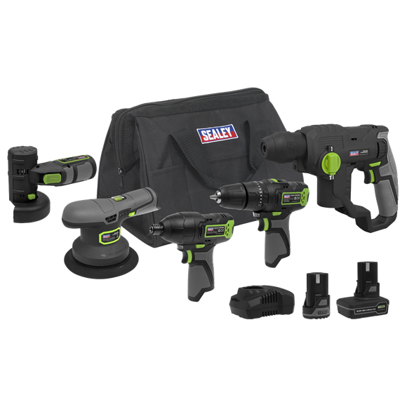 Sealey | 5 x SV10.8 Series Cordless Combo Kit 10.8V - 2 Batteries & Euro Plug - CP108VCOMBO7EU