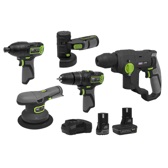 Sealey | 5 x SV10.8 Series Cordless Combo Kit 10.8V - 2 Batteries & Euro Plug - CP108VCOMBO7EU